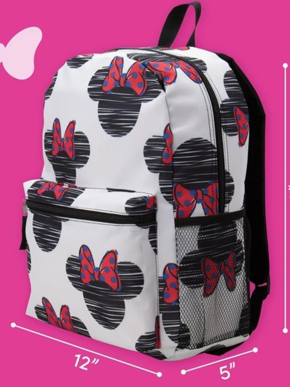 Disney White Kids Backpack with Red Bow Minnie Mouse Print. NWT